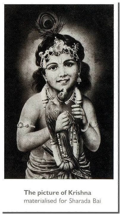 Sri Krishna at the age of eight, holding a parrot — the picture materialised by Swami for Sharada Bai